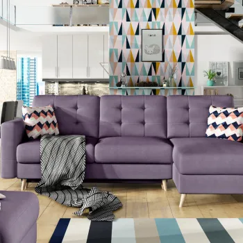 Coltar extensibil reversibil 3 locuri ELTAP, AsgL-10, Asgard, 248x162x93 cm, lemn/poliester, violet imagine