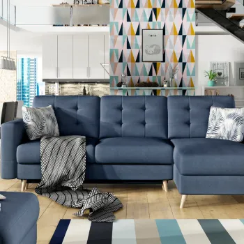 Coltar extensibil reversibil 3 locuri ELTAP, AsgL-11, Asgard, 248x162x93 cm, lemn/poliester, albastru imagine