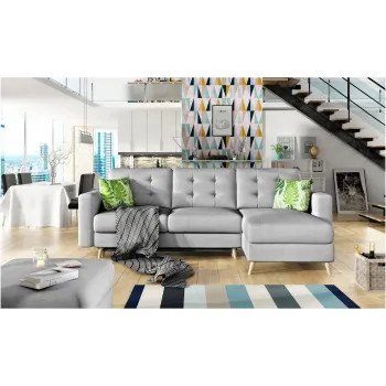 Coltar extensibil reversibil 3 locuri ELTAP, AsgL-12, Asgard, 248x162x93 cm, lemn/poliester, gri deschis imagine