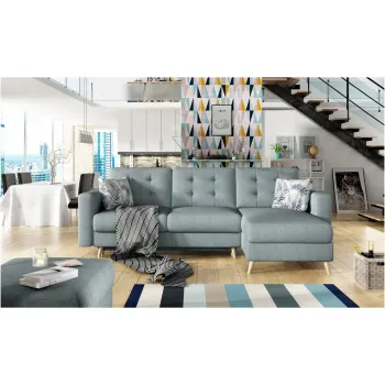 Coltar extensibil reversibil 3 locuri ELTAP, AsgL-16, Asgard, 248x162x93 cm, lemn/poliester, verde deschis imagine