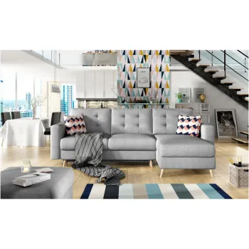 Coltar extensibil reversibil 3 locuri ELTAP, AsgL-17, Asgard, 248x162x93 cm, lemn/poliester, gri deschis imagine