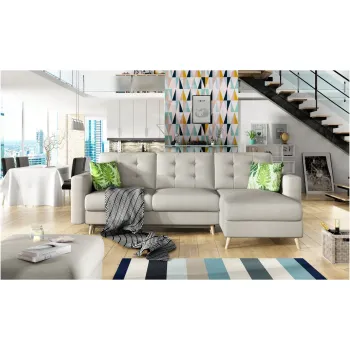 Coltar extensibil reversibil 3 locuri ELTAP, AsgL-18, Asgard, 248x162x93 cm, lemn/poliester, bej deschis imagine