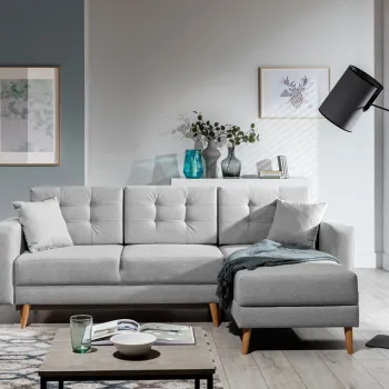 Coltar extensibil reversibil 3 locuri ELTAP, AsgL-23, Asgard, 248x162x93 cm, lemn/poliester, gri deschis imagine