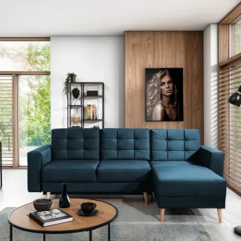 Coltar extensibil reversibil 3 locuri ELTAP, AsgL-25, Asgard, 248x162x93 cm, lemn/poliester, albastru inchis imagine