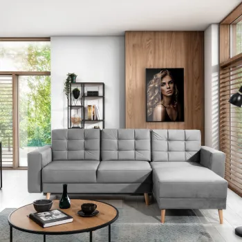 Coltar extensibil reversibil 3 locuri ELTAP, AsgL-26, Asgard, 248x162x93 cm, lemn/poliester, gri deschis imagine