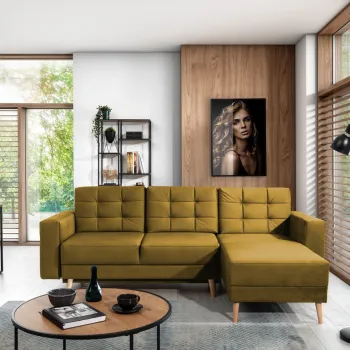 Coltar extensibil reversibil 3 locuri ELTAP, AsgL-58, Asgard, 248x162x93 cm, lemn/poliester, mustar imagine