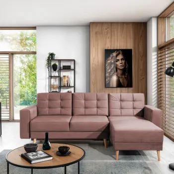 Coltar extensibil reversibil 3 locuri ELTAP, AsgL-59, Asgard, 248x162x93 cm, lemn/poliester, roz inchis imagine