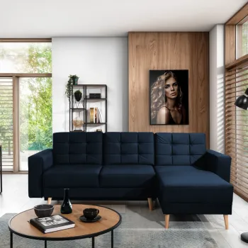 Coltar extensibil reversibil 3 locuri ELTAP, AsgL-61, Asgard, 248x162x93 cm, lemn/poliester, albastru inchis imagine