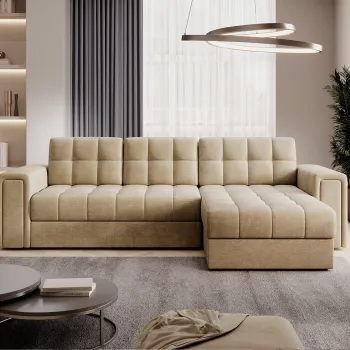 Coltar extensibil reversibil 3 locuri ELTAP, Blenvi, 260x150x82 cm, lemn/poliester, bej inchis imagine