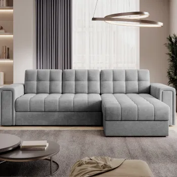 Coltar extensibil reversibil 3 locuri ELTAP, Blenvi, 260x150x82 cm, lemn/poliester, gri deschis imagine