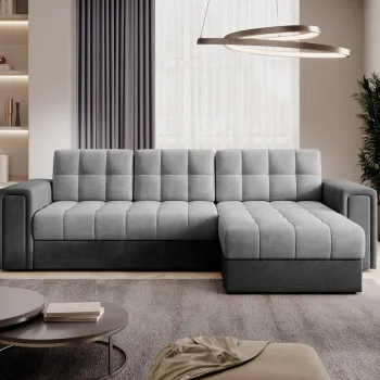 Coltar extensibil reversibil 3 locuri ELTAP, Blenvi, 260x150x82 cm, lemn/poliester, gri/gri inchis imagine