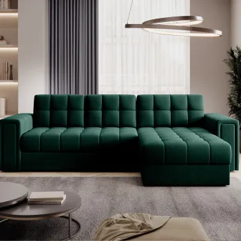 Coltar extensibil reversibil 3 locuri ELTAP, Blenvi, 260x150x82 cm, lemn/poliester, verde inchis imagine