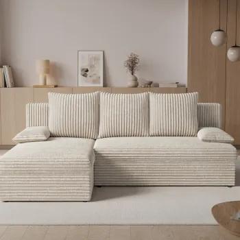 Coltar extensibil reversibil 3 locuri ELTAP, Gino, 201x143x90 cm, lemn/poliester, bej deschis imagine