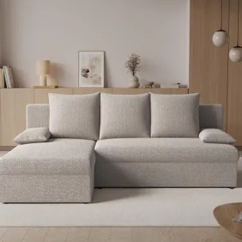 Coltar extensibil reversibil 3 locuri ELTAP, Gino, 201x143x90 cm, lemn/poliester, bej inchis imagine