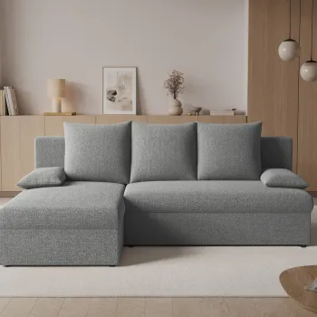 Coltar extensibil reversibil 3 locuri ELTAP, Gino, 201x143x90 cm, lemn/poliester, gri deschis imagine