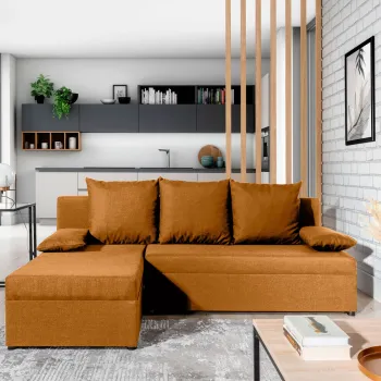 Coltar extensibil reversibil 3 locuri, ELTAP, Gino, 201x143x90 cm, lemn/poliester, mustar imagine