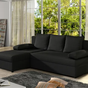 Coltar extensibil reversibil 3 locuri, ELTAP, Gino, 201x143x90 cm, lemn/poliester, negru imagine