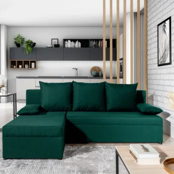 Coltar extensibil reversibil 3 locuri, ELTAP, Gino, 201x143x90 cm, lemn/poliester, verde inchis imagine