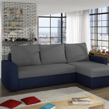 Coltar extensibil reversibil 3 locuri ELTAP, Livio, 237x150x72 cm, lemn/poliester, gri inchis/albastru inchis imagine