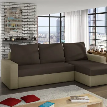 Coltar extensibil reversibil 3 locuri ELTAP, Livio, 237x150x72 cm, lemn/poliester, maro inchis/bej imagine