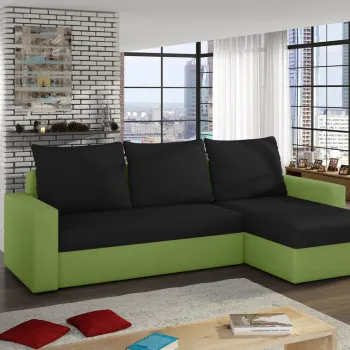 Coltar extensibil reversibil 3 locuri ELTAP, Livio, 237x150x72 cm, lemn/poliester, negru/verde imagine