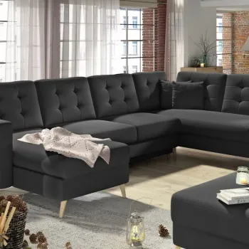 Coltar extensibil reversibil 5 locuri ELTAP, AsdU-06, Asgard, 326x202x93 cm, lemn/poliester, negru imagine