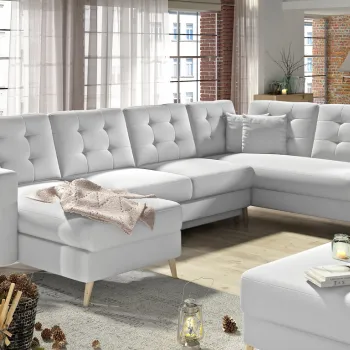 Coltar extensibil reversibil 5 locuri ELTAP, AsdU-07, Asgard, 326x202x93 cm, lemn/poliester, alb imagine