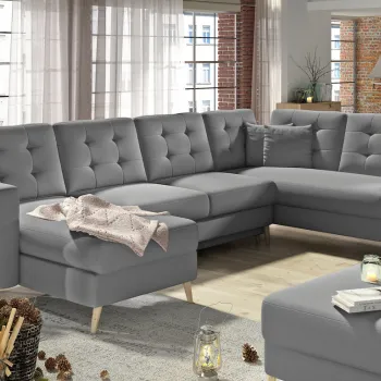 Coltar extensibil reversibil 5 locuri ELTAP, AsdU-08, Asgard, 326x202x93 cm, lemn/poliester, gri imagine