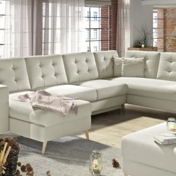 Coltar extensibil reversibil 5 locuri ELTAP, AsdU-09, Asgard, 326x202x93 cm, lemn/poliester, bej deschis imagine