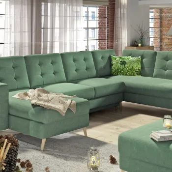 Coltar extensibil reversibil 5 locuri ELTAP, AsdU-11, Asgard, 326x202x93 cm, lemn/poliester, verde imagine