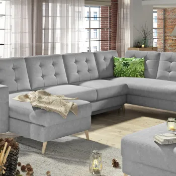 Coltar extensibil reversibil 5 locuri ELTAP, AsdU-15, Asgard, 326x202x93 cm, lemn/poliester, gri deschis imagine