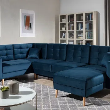 Coltar extensibil reversibil 5 locuri ELTAP, AsdU-20, Asgard, 326x202x93 cm, lemn/poliester, albastru inchis imagine