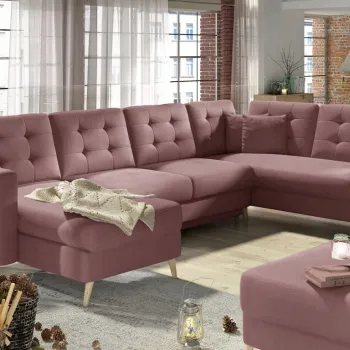 Coltar extensibil reversibil 5 locuri ELTAP, AsdU-21, Asgard, 326x202x93 cm, lemn/poliester, roz inchis imagine