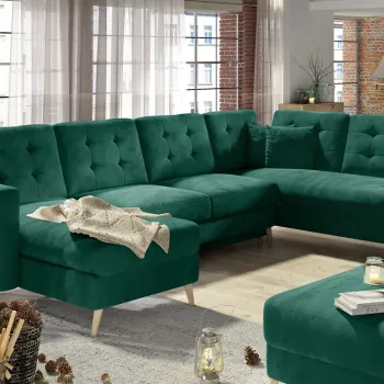 Coltar extensibil reversibil 5 locuri ELTAP, AsdU-23, Asgard, 326x202x93 cm, lemn/poliester, verde inchis imagine