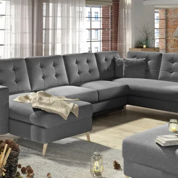 Coltar extensibil reversibil 5 locuri ELTAP, AsdU-26, Asgard, 326x202x93 cm, lemn/poliester, gri inchis imagine