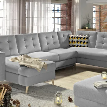 Coltar extensibil reversibil 5 locuri ELTAP, AsdU-27, Asgard, 326x202x93 cm, lemn/poliester, gri deschis imagine