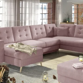 Coltar extensibil reversibil 5 locuri ELTAP, AsdU-33, Asgard, 326x202x93 cm, lemn/poliester, roz imagine