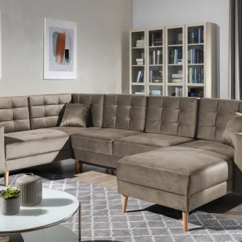 Coltar extensibil reversibil 5 locuri ELTAP, AsdU-53, Asgard, 326x202x93 cm, lemn/poliester, maro deschis imagine