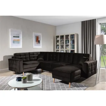 Coltar extensibil reversibil 5 locuri ELTAP, AsdU-54, Asgard, 326x202x93 cm, lemn/poliester, maro inchis imagine