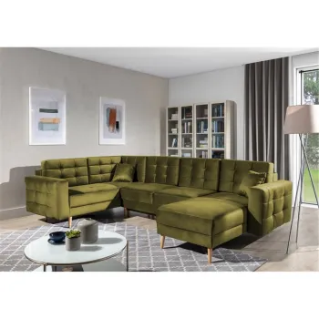 Coltar extensibil reversibil 5 locuri ELTAP, AsdU-55, Asgard, 326x202x93 cm, lemn/poliester, verde olive imagine