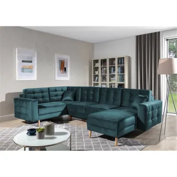 Coltar extensibil reversibil 5 locuri ELTAP, AsdU-57, Asgard, 326x202x93 cm, lemn/poliester, verde imagine