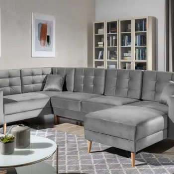 Coltar extensibil reversibil 5 locuri ELTAP, AsdU-59, Asgard, 326x202x93 cm, lemn/poliester, gri deschis imagine