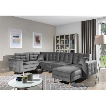 Coltar extensibil reversibil 5 locuri ELTAP, AsdU-60, Asgard, 326x202x93 cm, lemn/poliester, gri imagine