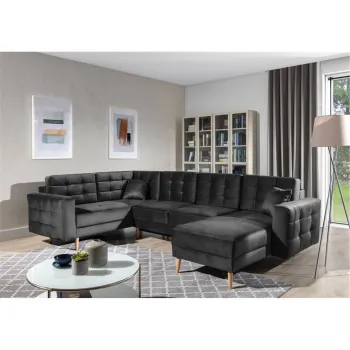 Coltar extensibil reversibil 5 locuri ELTAP, AsdU-62, Asgard, 326x202x93 cm, lemn/poliester, gri inchis imagine