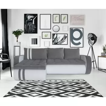 Coltar extensibil reversibil Atlanta Gri/Alb, cu lada de depozitare, 280x180x80 cm imagine