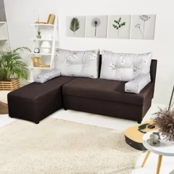 Coltar extensibil reversibil Modena Coffee Daisies Flower 206x145x80 cm cu lada de depozitare imagine