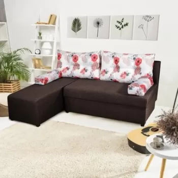 Coltar extensibil reversibil Modena Coffee Roses Flower 206x145x80 cm cu lada de depozitare imagine