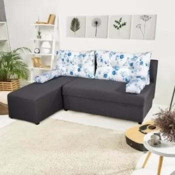 Coltar extensibil reversibil Modena Grey Blue Anemone 206 x 145 x 80 cm cu lada de depozitare imagine