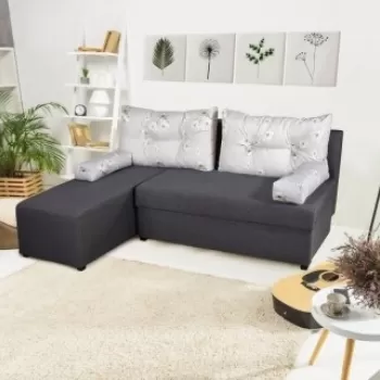 Coltar extensibil reversibil Modena Grey Daisies Flower 206 x 145 x 80 cm cu lada de depozitare imagine