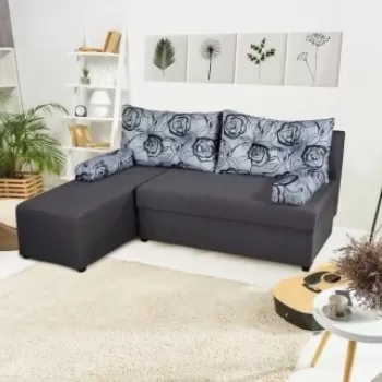 Coltar extensibil reversibil Modena Grey Flower 206 x 145 x 80 cm cu lada de depozitare imagine